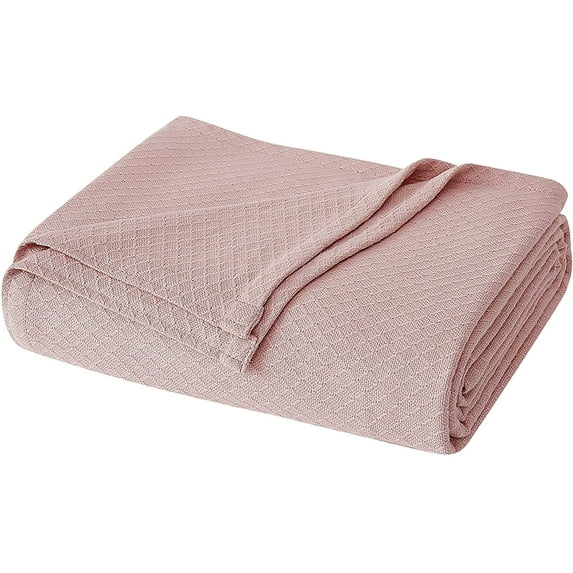 Charisma Deluxe Woven Cotton Blanket, Queen, Blush