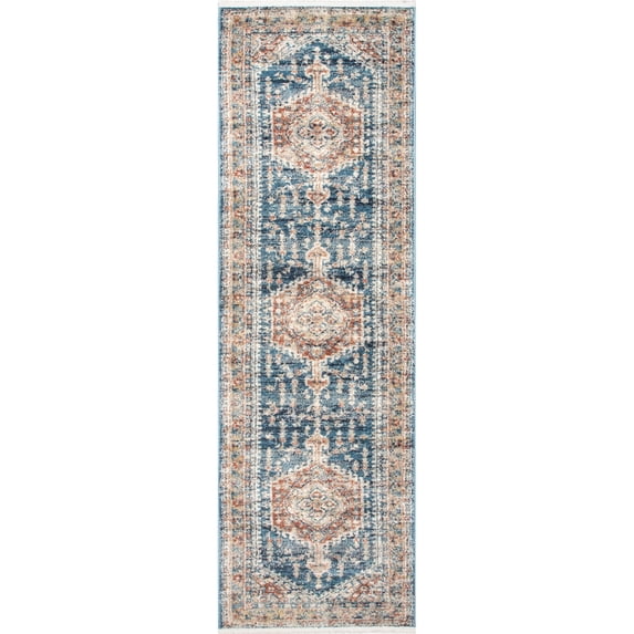 nuLOOM Harley Faded Medallion Area Rug, 2' 6" x 12', Blue