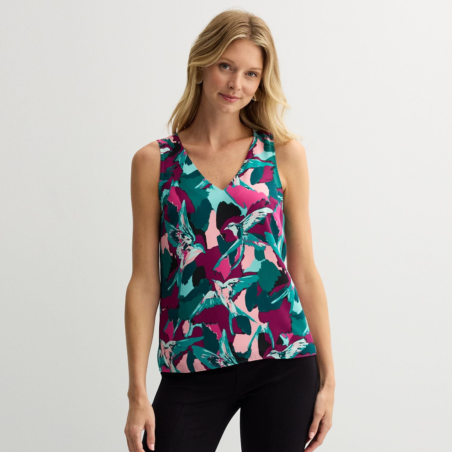 Women's Nine West V-Neck Tank Top Color: Teal Bold Birds