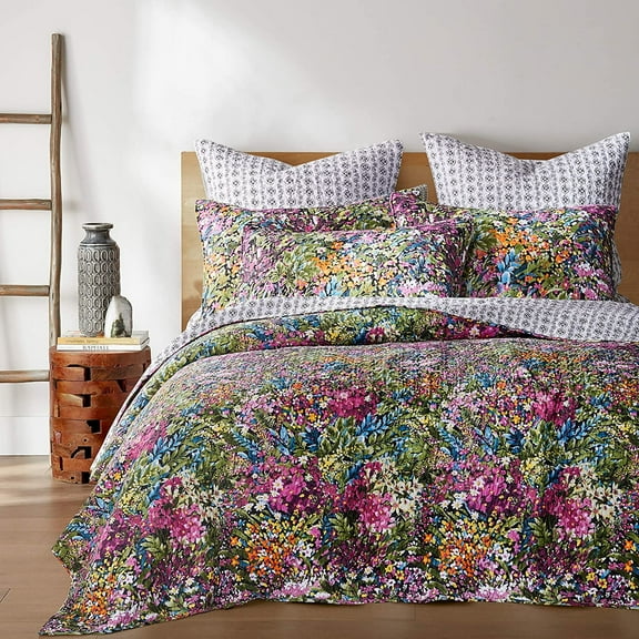 Levtex Home - Basel Quilt Set - Full/Queen Quilt + Two Standard Pillow Shams - Multicolor Floral - Quilt Size (88x92in.) and Pillow Sham Size (26x20in.) - Reversible - Cotton