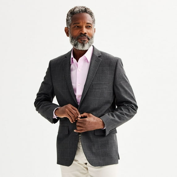 Men's Apt. 9® Premier Flex Slim-Fit Essential Sport Coat Color: Gray Windowpane Size: 46 LONG
