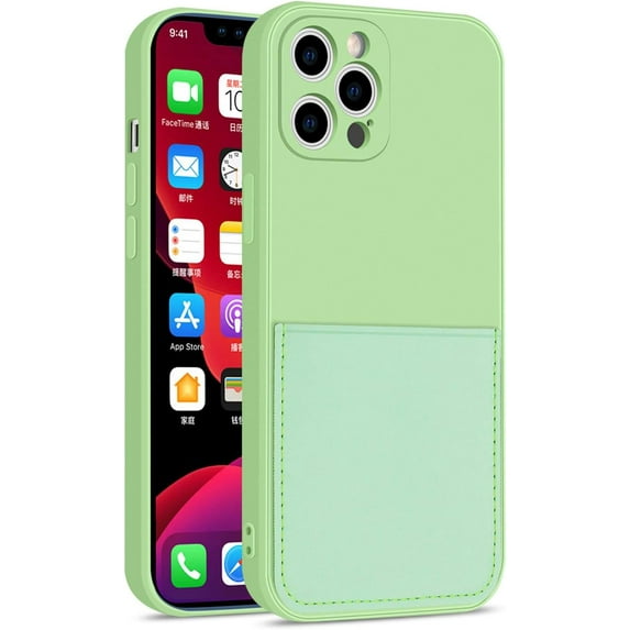Color Wallet Phone Case Compatible with iPhone 12 Pro, Simple Design, Handmade Purse Protective Business Case Hard Back Covers (Light Green, iPhone 12 Pro)
