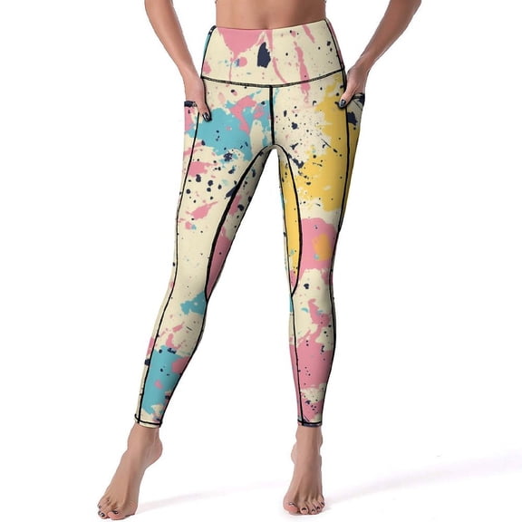 Color Wave Point Geometry High Waisted Leggings for Women No See Through Tummy Control Buttery Soft Yoga Pants for Workout Athletic Running