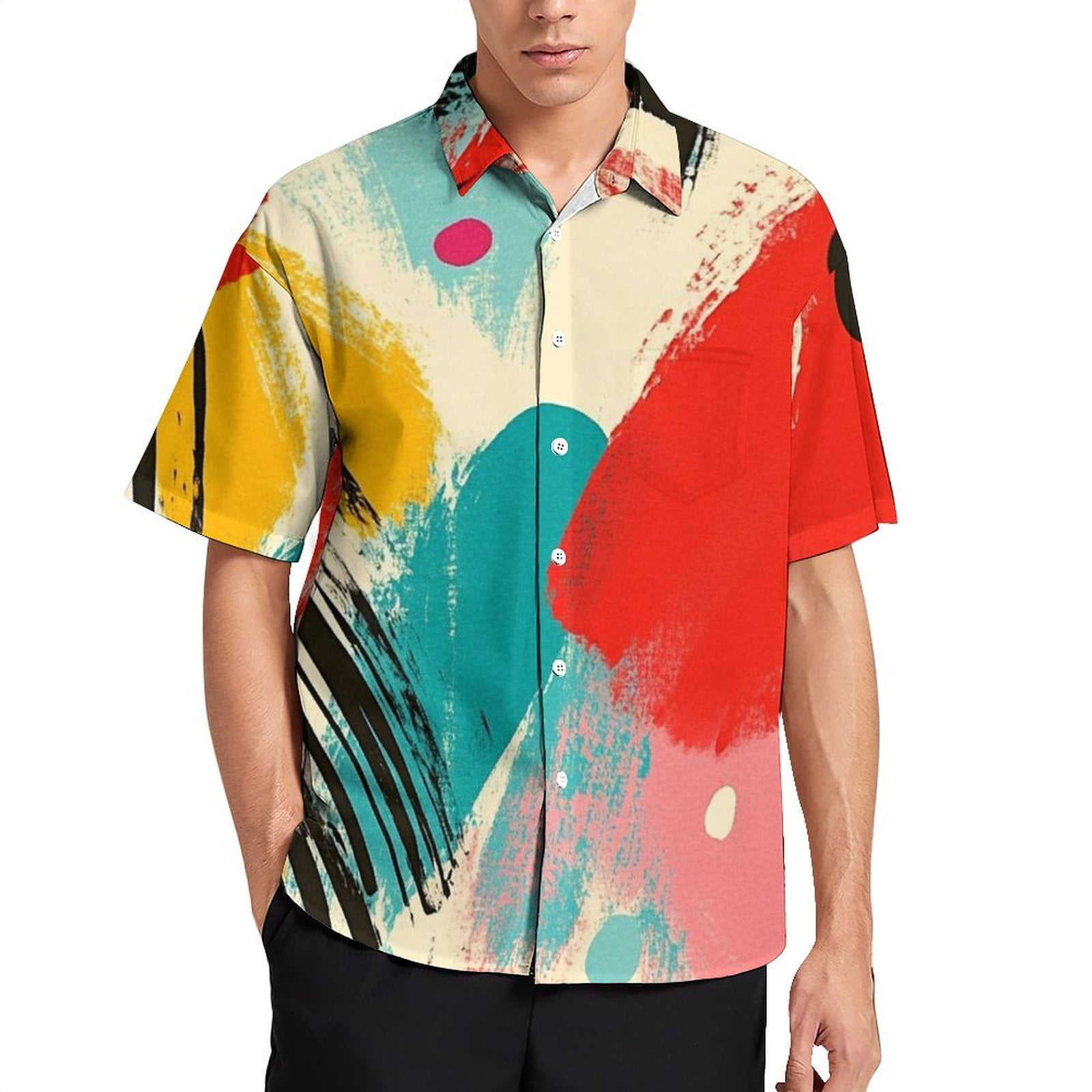 Color Wave Point Geometry Men's Shirt Short Sleeves Printed Button Down ...