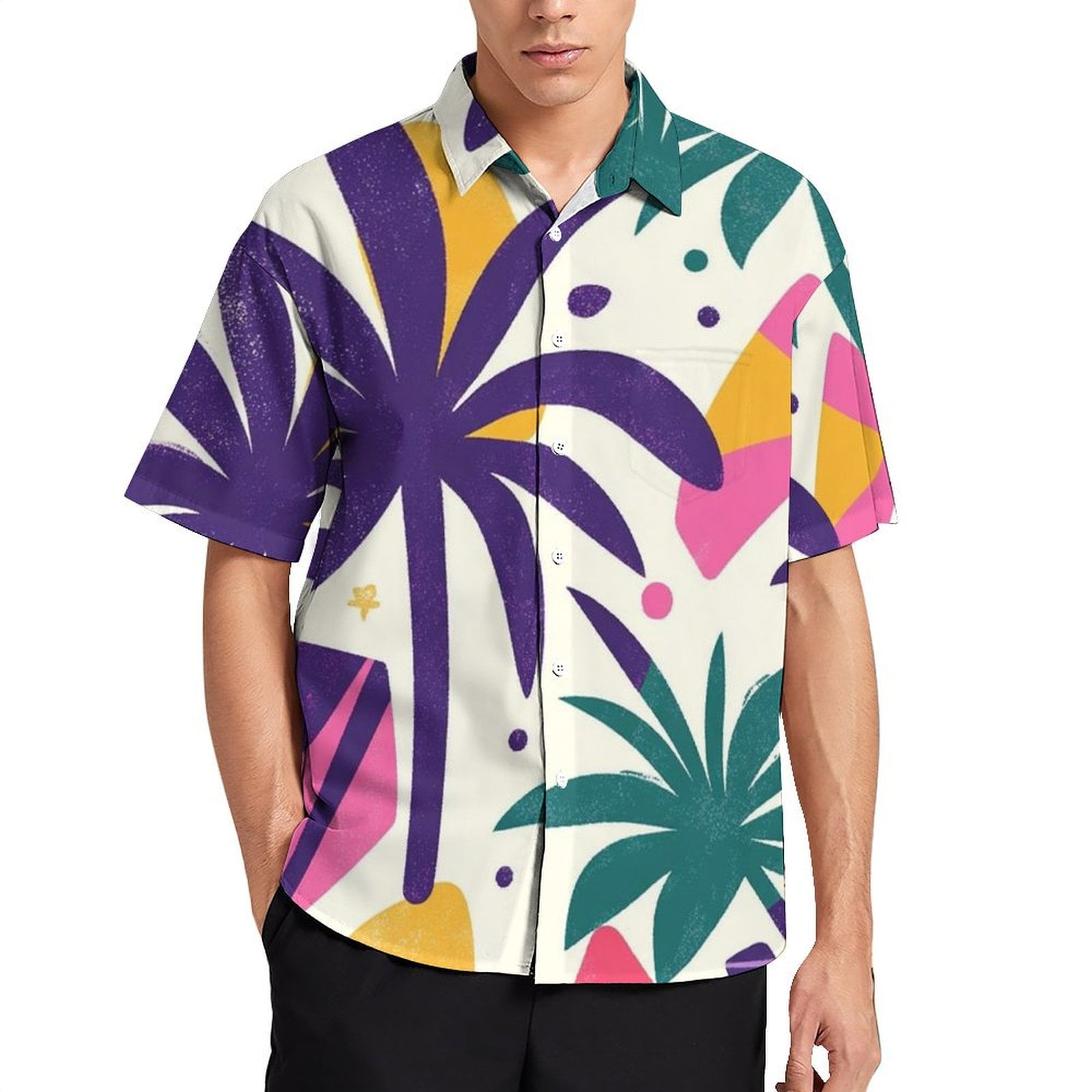 Color Wave Point Geometry Men's Shirt Short Sleeves Printed Button Down ...