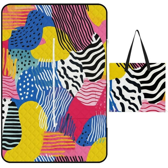 Color Wave Point Geometry Outdoor Picnic Blanket, Foldable Waterproof Beach Mat, Portable Beach Blanket for Beach Camping, Hiking, Family Concerts