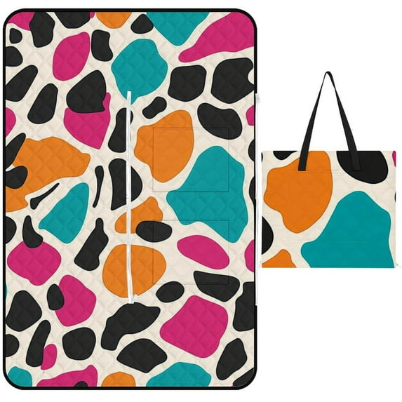 Color Wave Point Geometry Outdoor Picnic Blanket, Foldable Waterproof Beach Mat, Portable Beach Blanket for Beach Camping, Hiking, Family Concerts