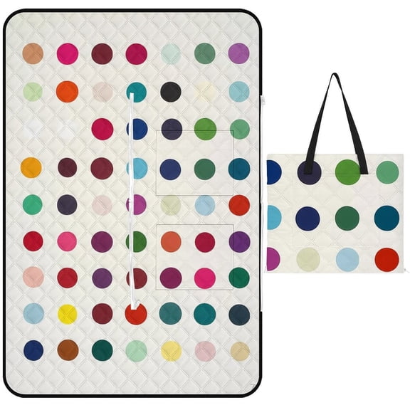 Color Wave Point Geometry Picnic Blanket Waterproof Outdoor Beach Blanket Hand-held Pad Suitable for Travel, Camping, Beach, Family Gatherings