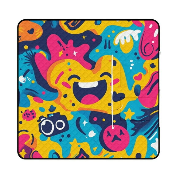 Color Wave Point Geometry Picnic Blanket Waterproof Outdoor Beach Blanket Hand-held Pad Suitable for Travel, Camping, Beach, Family Gatherings