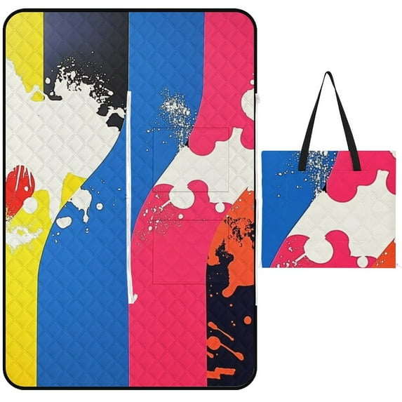 Color Wave Point Geometry Waterproof Picnic Blanket with Foldable Zipper, Suitable for Outdoor Use, Suitable for Travel, Camping, Beaches, Parks, Grasslands, Picnic Blanket Accessories