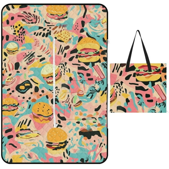 Color Wave Point Geometry Waterproof Picnic Blanket with Foldable Zipper, Suitable for Outdoor Use, Suitable for Travel, Camping, Beaches, Parks, Grasslands, Picnic Blanket Accessories