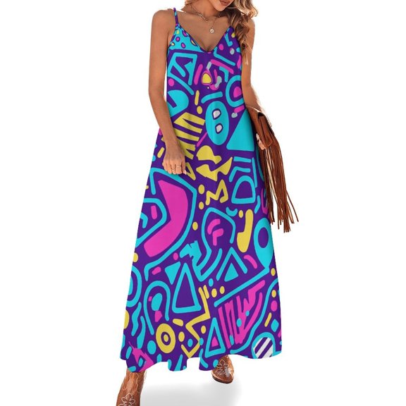 Color Wave Point Geometry Women's Summer Dresses 2025 Beach Casual Sleeveless Floral Print Tank Loose Sundress