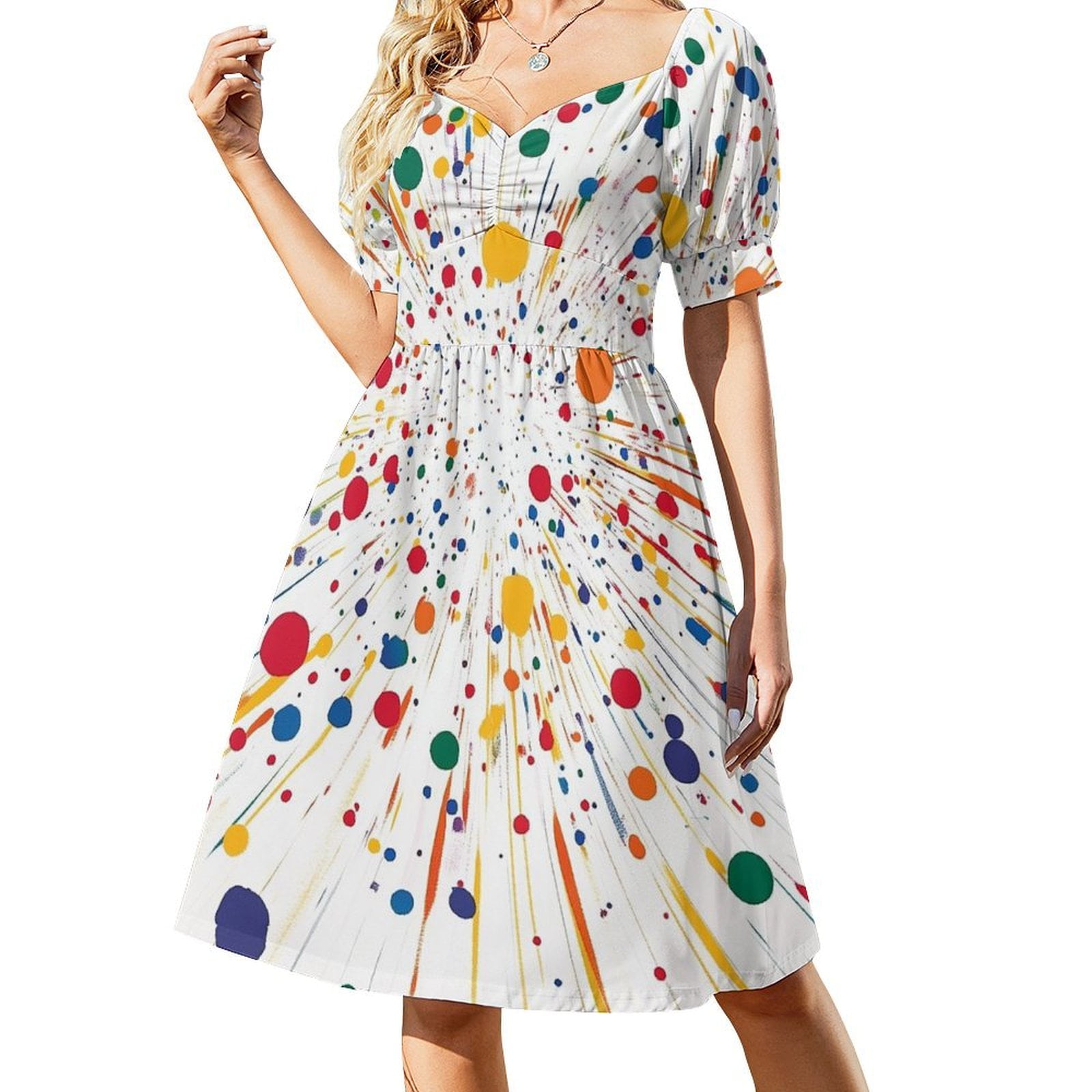 Color Wave Point Geometry Women's Summer Short Sleeve Casual Dresses ...