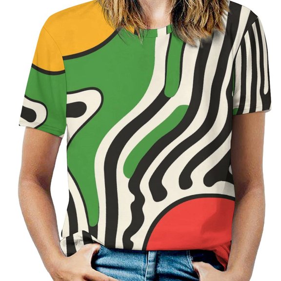 Color Wave Point Geometry Women's T Shirts Short Sleeve Tees Loose Summer Tops