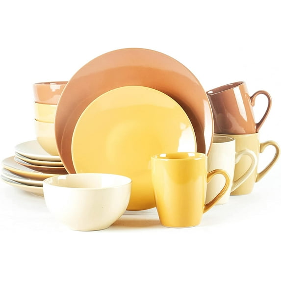 Color Wave Stoneware 16pc Dinnerware Set, Honey Comb