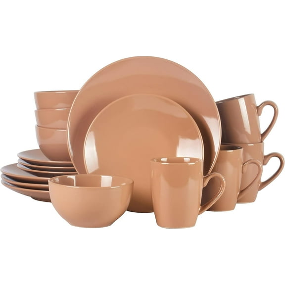Color Wave Stoneware16pc Dinnerware Set, Beige