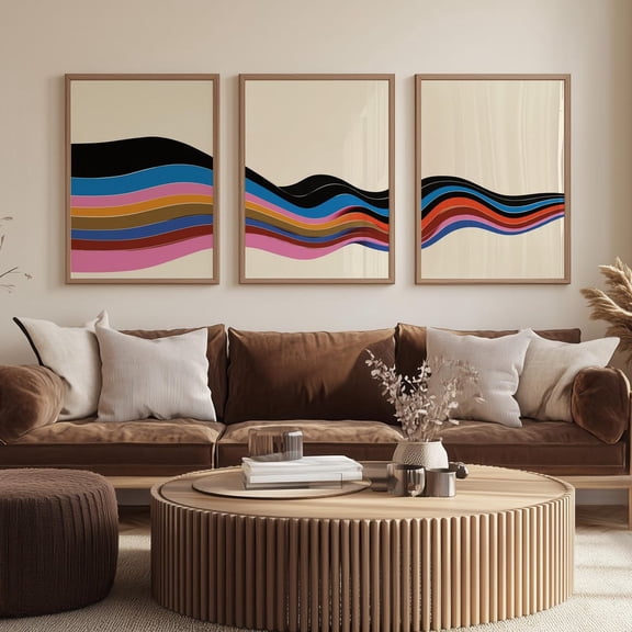 Color Waves Abstract Print, MCM Wall Art, Set 3 Unframed Paper Print 20x30