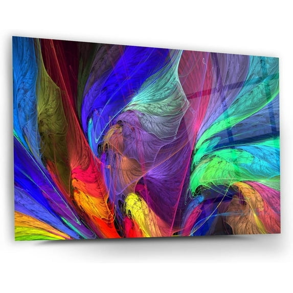 Color Waves Glass Wall Decor – Frameless Free Floating Tempered Glass Panel – Modern Art for Home or Office – Vibrant, Durable Glass Wall Art (27.5”W x 39.3”H)