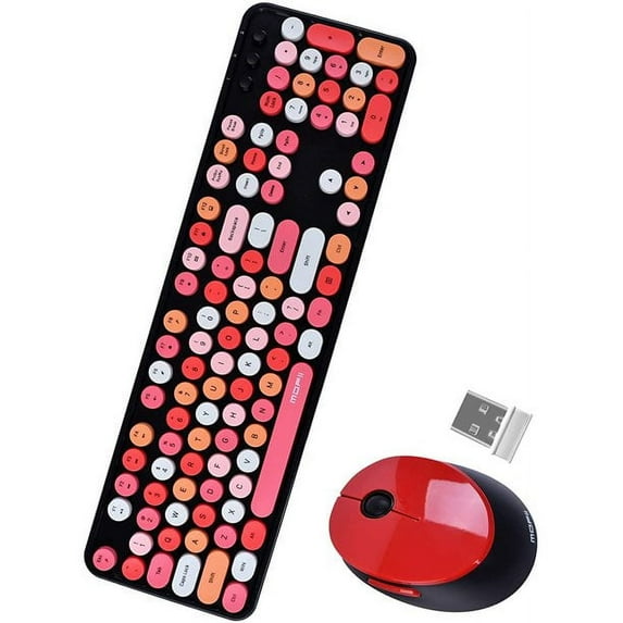 Color Wireless Keyboard and Mouse Combination Typewriter Key Office Keyboard 2.4GHz Non-delay Connection and Optical Mouse Combination(Red)
