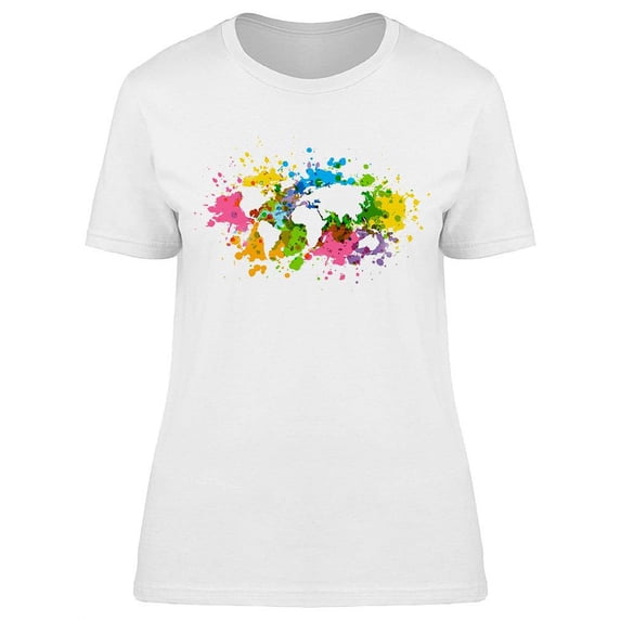 Color With World Map Silhouette T-Shirt Women -Image by Shutterstock, Female XX-Large