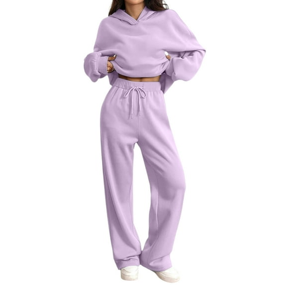 Kixjoy Women Sweatsuits Sets Sweatshirt and Sweatpants Set Plus Size Fashion Winter Sweatsuit Basic Long Sleeve Thermal Tracksuits for Women with Pockets, Light Purple M