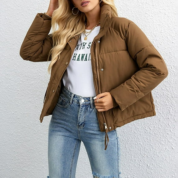 Color Women's Stand Collar Zipper Pocket Thick Warm Jacket Large Jackets for Women Sleeping Clothes Women Winter Hunker down Jacket down Jacket Hood Women Womens down Jacket with Hood Jackets And
