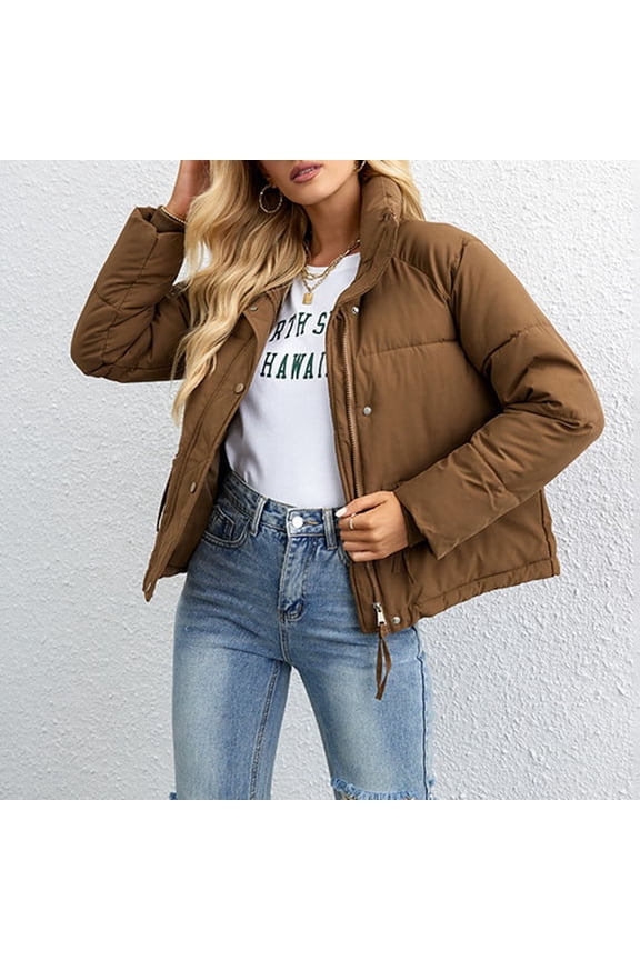 Color Women's Stand Collar Zipper Pocket Thick Warm Jacket Large Jackets for Women Sleeping Clothes Women Winter Hunker down Jacket down Jacket Hood Women Womens down Jacket with Hood Jackets And