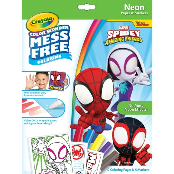 Crayola Color Wonder Spidey and His Amazing Friends Neon Coloring Kit, Easter Basket Essentials, Neon Spiderman Coloring Pgs, Gift for Toddlers, Ages 3+