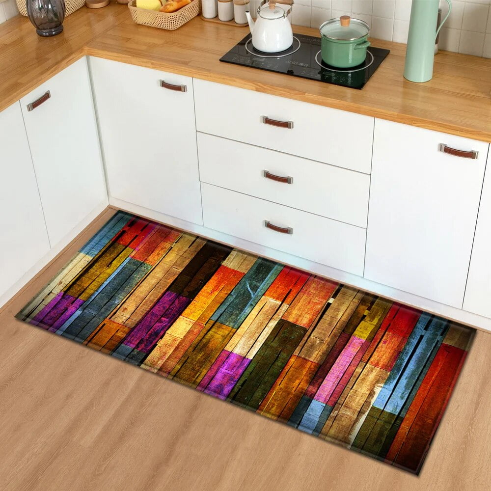 Color Wood Grain Home Entrance Carpet Door Mat Nonslip Kitchen Floor