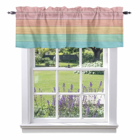 Color Wood Grain Valance Curtain for Windows Country Pink Yellow Blue Gradient Wooden Grain Stripe Rod Pocket Curtain Valances Short Window Treatments for Kitchen Bathroom Laundry 60 x 14 Inch