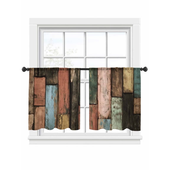 Color Wood Striped Sheer Curtains 2 Panels Set Vintages Blue Pink Black Wooden Grain Sheer Window Curtains Light Filtering Rod Pocket Voile Drapes for Bedroom Living Room 52"x45"