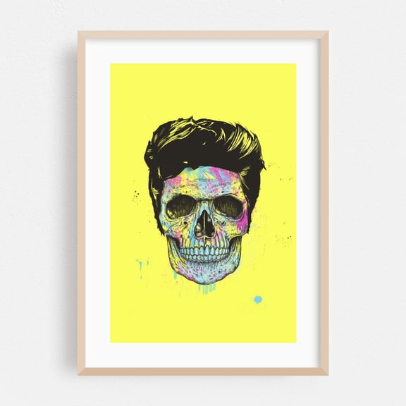 Color Your Death - Illustration Skull Pop Art Modern Art Psychedelic Surrealism Oak Framed Wall Art Print 24 x 36 inches