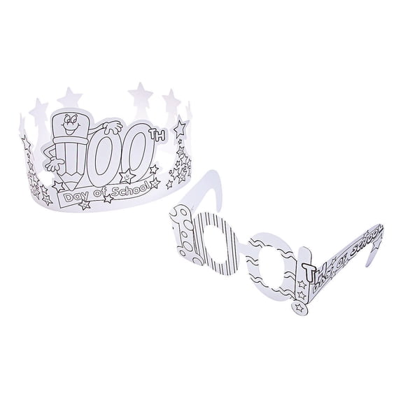 Color Your Own 100th Day of School Crowns & Glasses Kit, Craft Kits, 100th Day of School, 48 Pieces