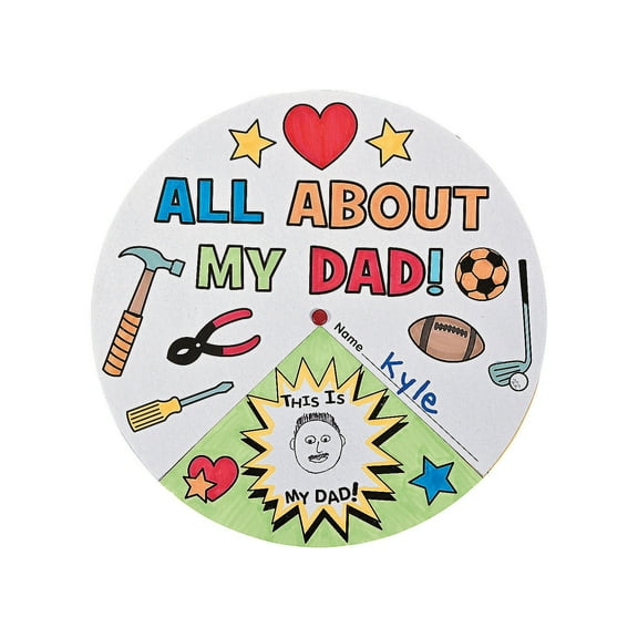 Color Your Own “All About My Dad” Wheels, Craft Kits, Misc CYO - Paper, CYO - Paper, Father's Day, 12 Pieces, Black/White