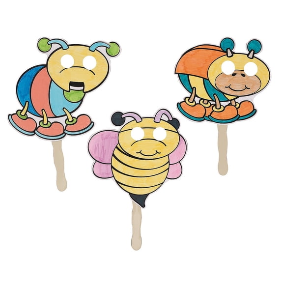 Fun Express Color Your Own Bug Masks Craft Kit & Markers Set - Fun DIY Activity for Kids Parties Arts & Crafts Creative Play and Group Fun - Perfect for Birthdays & School Projects - 12 Pieces