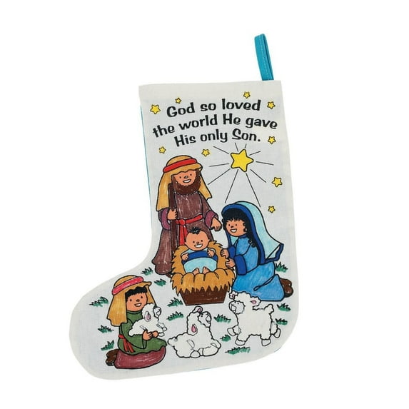Color Your Own Canvas Nativity Christmas Stocking - Craft Kits - 12 Pieces