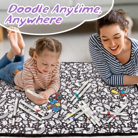 Color Your Own Cartoon Blanket Black And White Graffiti Interactive Doodle Throw With Cozy Lamb Fleece Back For Creative Fun And Warm Relaxation