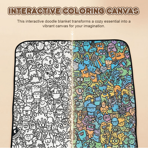 Color Your Own Cartoon Blanket Creative DIY Doodle Throw With Intricate Cartoon Illustrations And Thick Cloud Like Plush Reverse For Gifting And Play