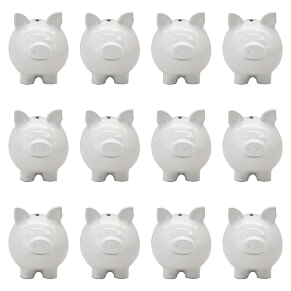 Color Your Own Ceramic Piggy Bank by Creatology White DIY Paintable Bank for Kids Crafts & Keepsakes - 12 Pack