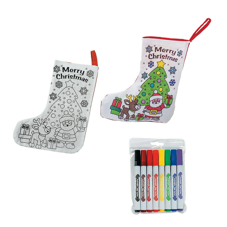 12 PC 7x8 Color Your Own Christmas Stocking with Buttons Craft Kit
