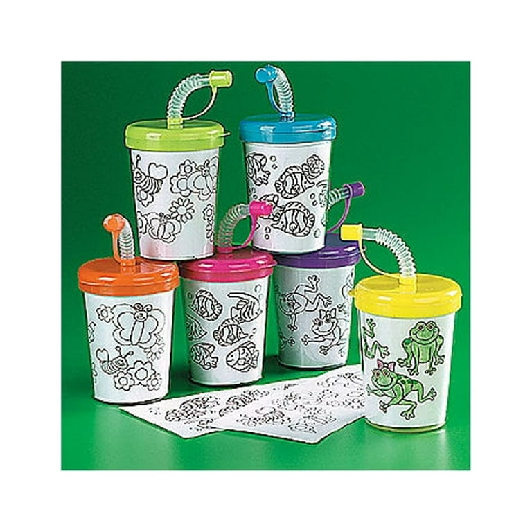 Color Your Own Easter Cups w/ Lids & Straws 1dz - Craft Kits - 12 Pieces