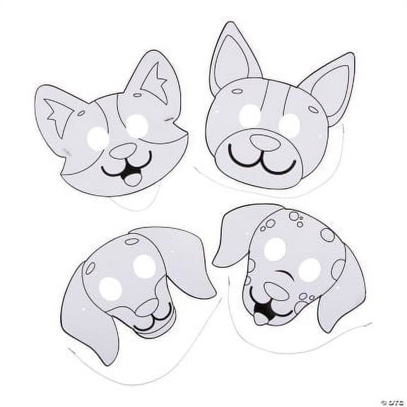 Color Your Own Dog Masks, Birthday, Craft Kits, 12 Pieces