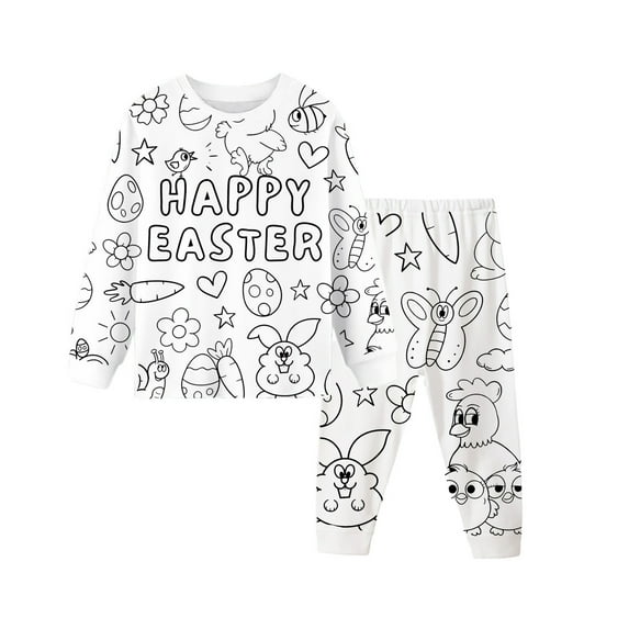 Color Your Own Easter Pajamas Toddler Boys And Girls 2PCS Bunny And Egg DIY Pajamas with Fabric Markers PJ Set You Can Color #Z07 Color 5-6 Years
