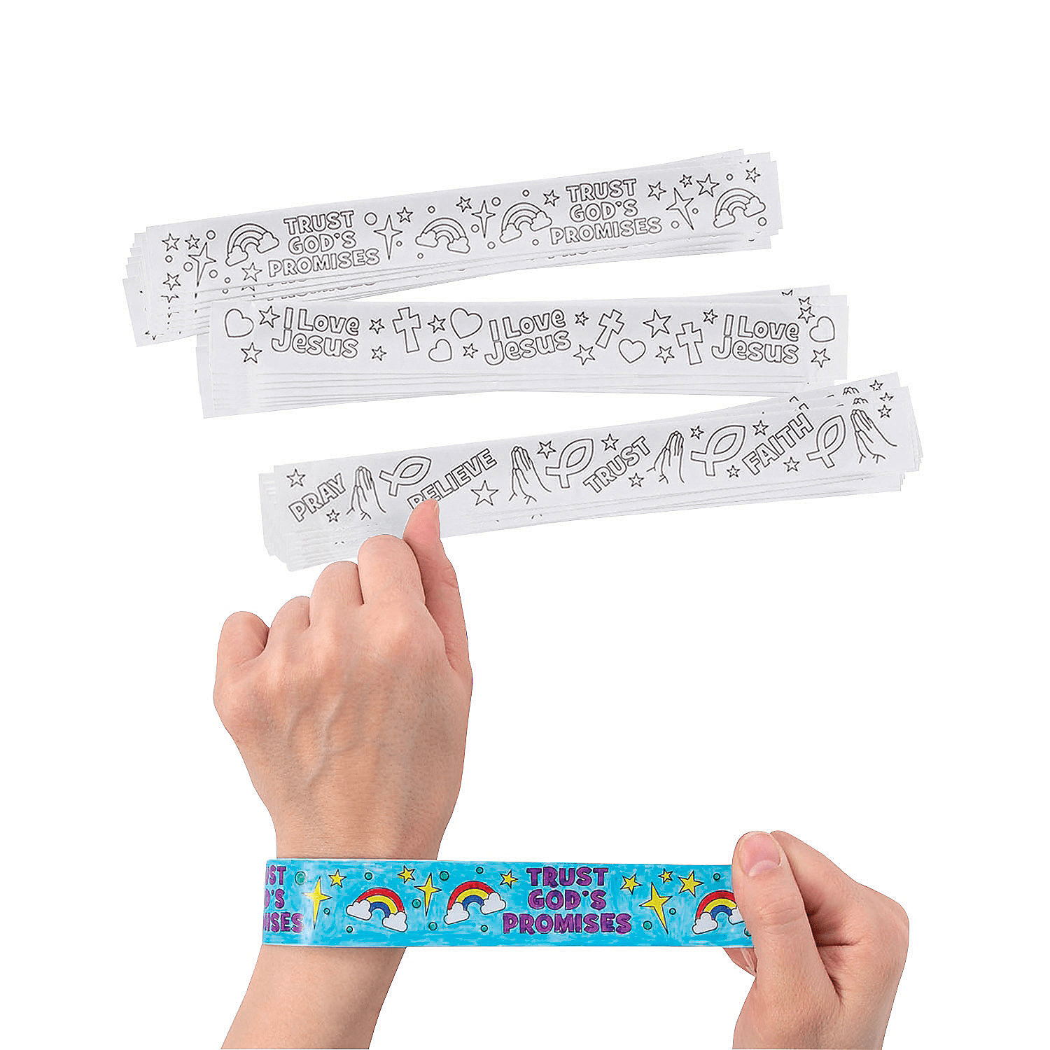 Color Your Own Faith Slap Bracelets, Birthday, Craft Kits, 48 Pieces