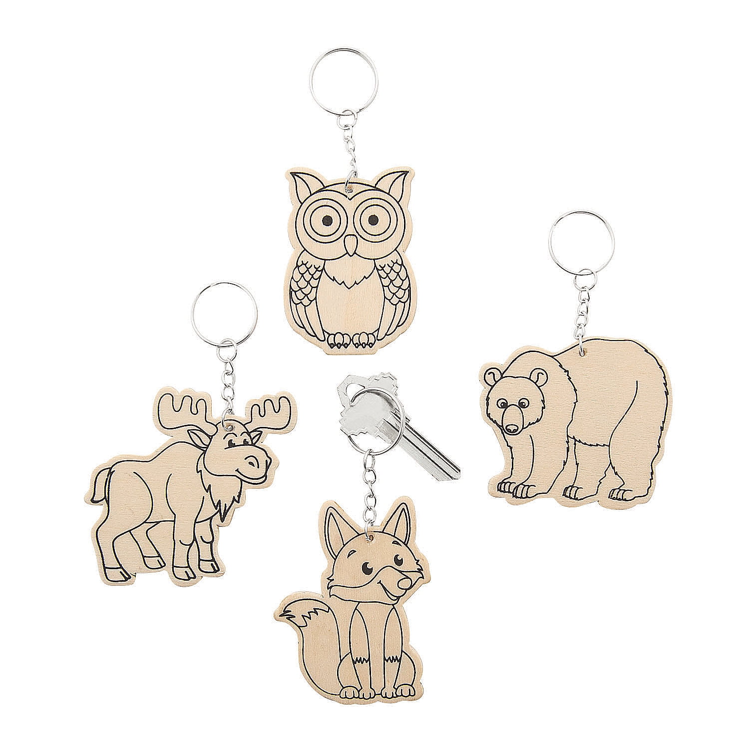 Color Your Own Forest Animals Wood Keychains - Craft Kits - 12 Pieces ...