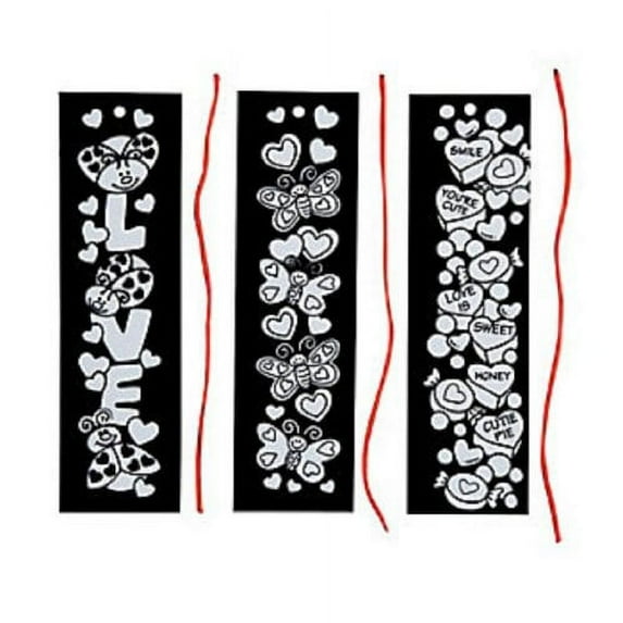 Color Your Own Fuzzy Valentine Bookmarks - Craft Kits - 12 Pieces
