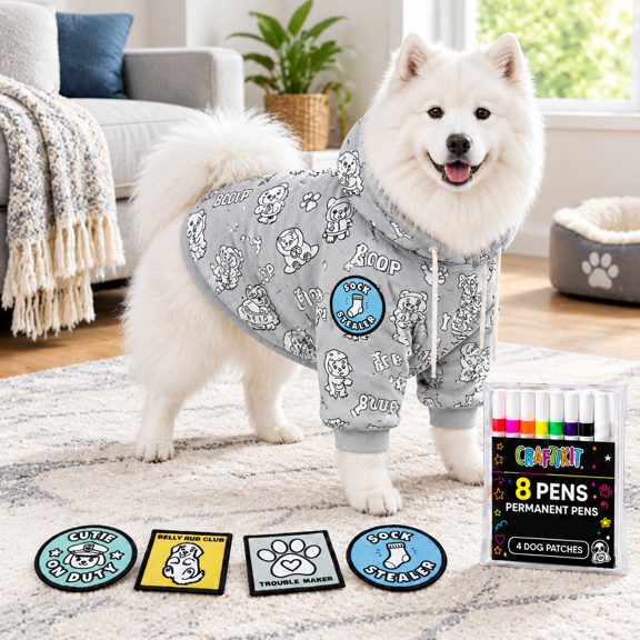 Color Your Own Large Cute Puppy Print Fleece Dog Hoodie Craft Kit