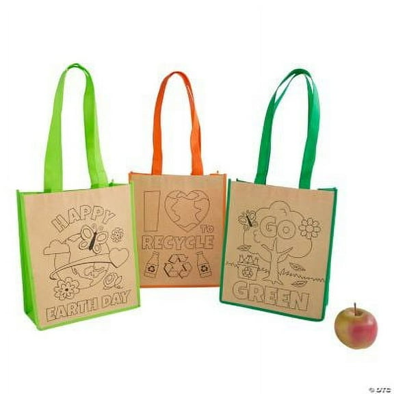 Color Your Own Medium Earth Day Tote Bags, Birthday, Craft Kits, 12 Pieces