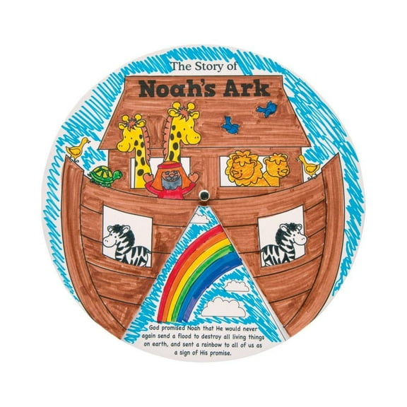 Color Your Own Noahs Ark Story Wheels - 12 Pc., Craft Kits, Misc CYO - Paper, CYO - Paper, 12 Pieces, Black/White