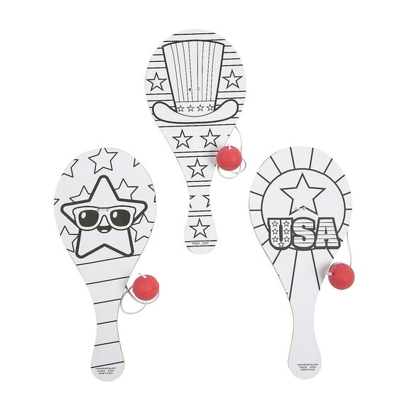 Color Your Own Patriotic Paddleball Games, Craft Kits, Fourth of July, 12 Pieces